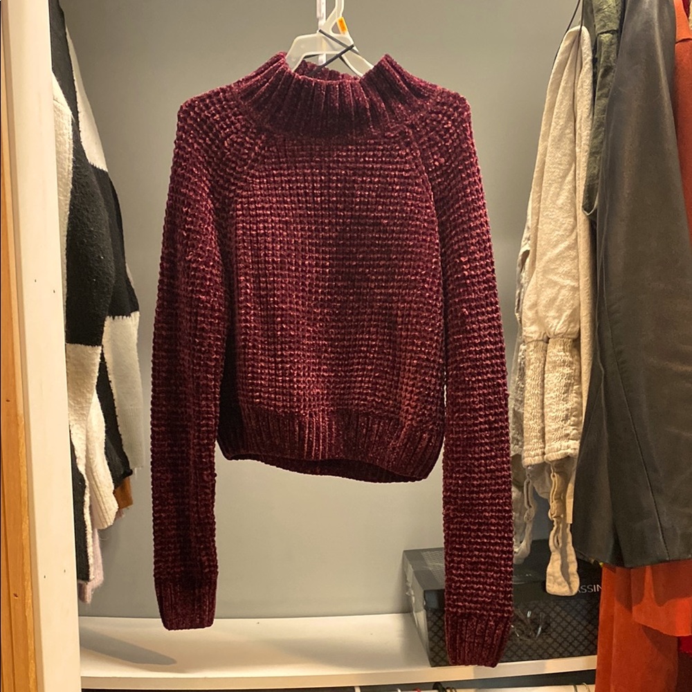 H&M Red Cowl Neck Sweater with Textured Knit